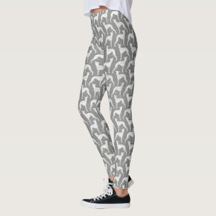 Whippet Dog Silhouettes Pattern Grey and White Leggings