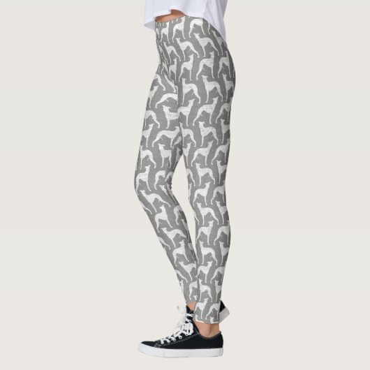 Whippet Dog Silhouettes Pattern Grey and White Leggings (Links)