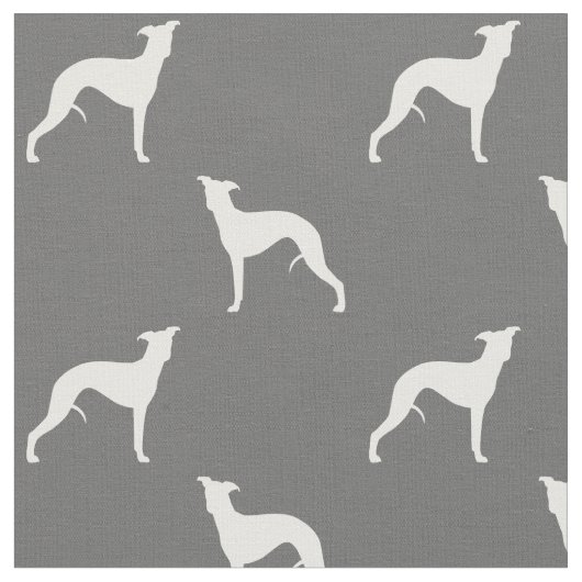 Whippet Dog Silhouettes Pattern Grey and White Stof (Close Up)