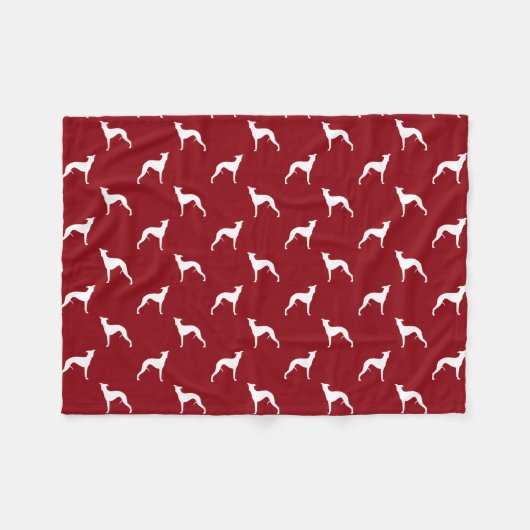 Whippet Dog Silhouettes Pattern Red en White Fleece Deken (Voorkant (Horizontaal))