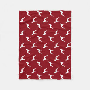 Whippet Dog Silhouettes Pattern Red en White Fleece Deken