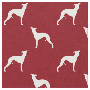 Whippet Dog Silhouettes Pattern Red en White Stof