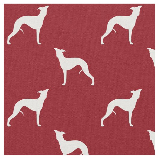 Whippet Dog Silhouettes Pattern Red en White Stof (Close Up)