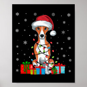 Whippet Dog Ugly Xmas Lights Santa Hat Whippet Dog Poster