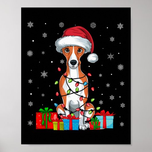 Whippet Dog Ugly Xmas Lights Santa Hat Whippet Dog Poster (Voorkant)