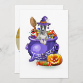 Whippet Dog with witch hat Candy Pumpkin Halloween Feestdagenkaart (Voorkant / Achterkant)