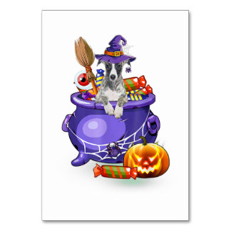 Whippet Dog with witch hat Candy Pumpkin Halloween Kaart
