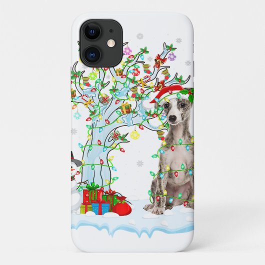 Whippet Dog Xmas Tree Lighting | Santa Hat Gift Case-Mate iPhone Case (Achterkant)