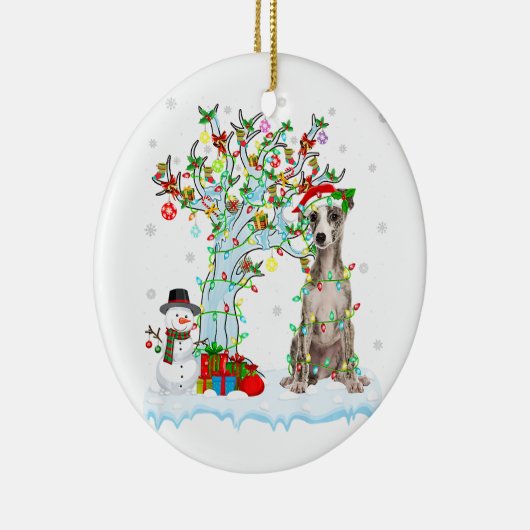 Whippet Dog Xmas Tree Lighting | Santa Hat Gift Keramisch Ornament (Rechts)