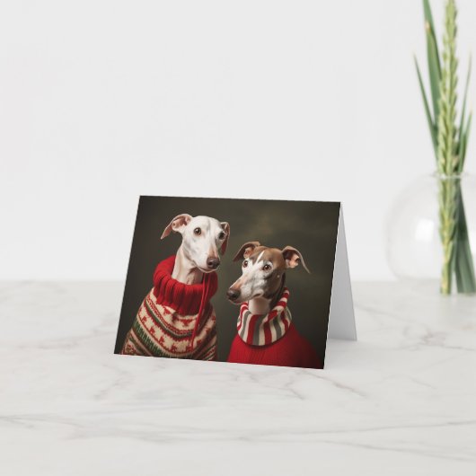 Whippet Dogs Kerst Kaart (Voorkant)