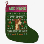 Whippet door de sneeuw met lomp kerstmis grote kerstsok (Voorkant)