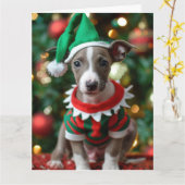 Whippet Elf Puppy Kerst Kaart (Gele Bloem)