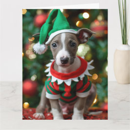 Whippet Elf Puppy Kerst Kaart