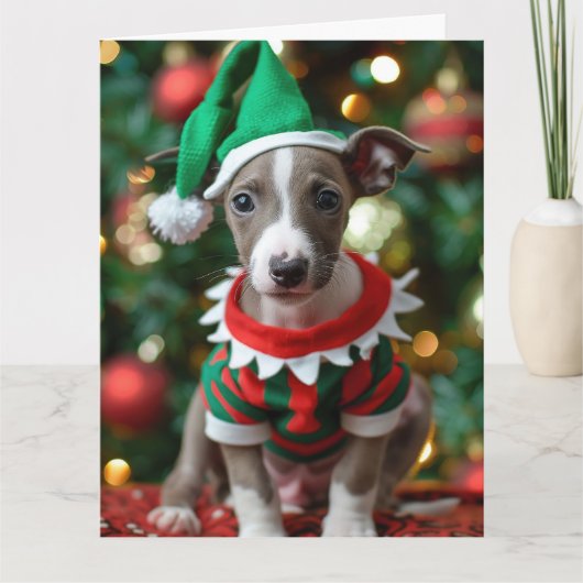 Whippet Elf Puppy Kerst Kaart (Voorkant)