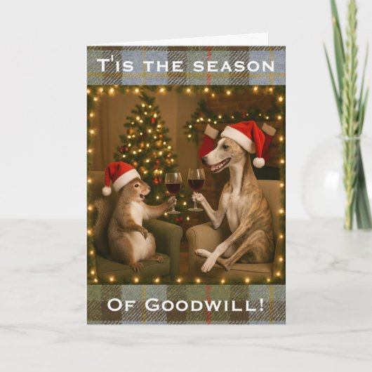 Whippet en eekhoorn Kerst wenskaart Kaart (Voorkant)
