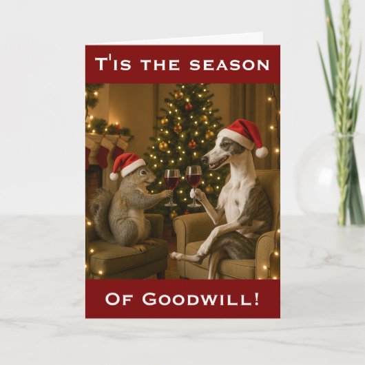 Whippet en eekhoorn kerst wenskaart kaart (Voorkant)