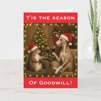 Whippet en Eekhoorn Kerstgroet kaart