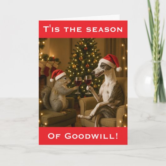 Whippet en eekhoorn Kerstgroet kaart (Voorkant)