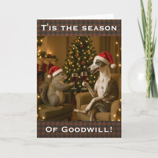 Whippet en eekhoorn Kerstgroet kaart (Voorkant)
