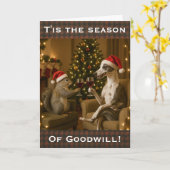 Whippet en eekhoorn Kerstgroet kaart (Gele Bloem)