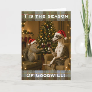 Whippet en eekhoorn Kerstgroet kaart