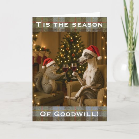 Whippet en eekhoorn Kerstgroet kaart (Voorkant)