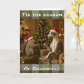Whippet en eekhoorn Kerstgroet kaart (Gele Bloem)