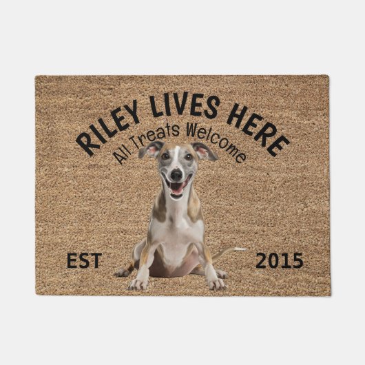 Whippet gepersonaliseerd Hondenliefhebber Deurmat (Voorkant)