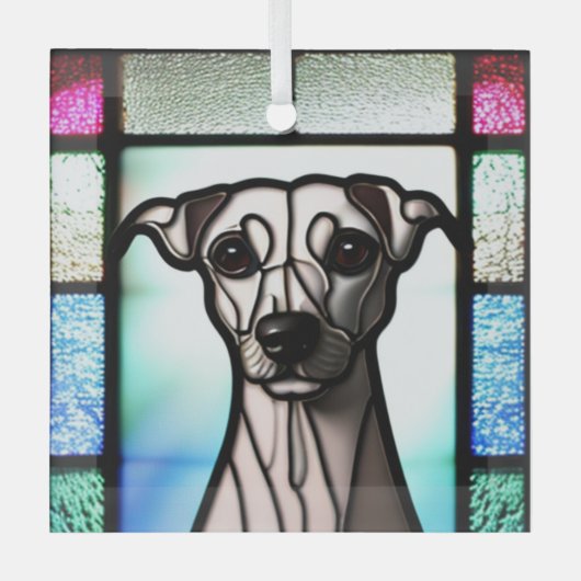 Whippet "Glas in lood" Glas Ornament (Voorkant)