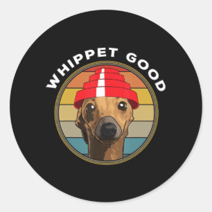 Whippet Good Funny 80s Music Dog Design Ronde Sticker