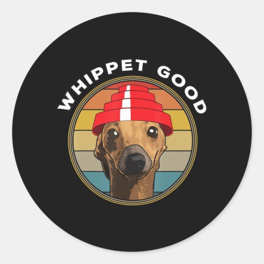 Whippet Good Funny 80s Music Dog Design Ronde Sticker (Voorkant)