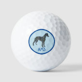 Whippet Gray Dog Silhouette Monogram Grid Blue Golfballen (Voorkant)