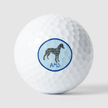 Whippet Gray Dog Silhouette Monogram Grid Blue