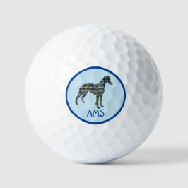 Whippet Gray Dog Silhouette Monogram Grid Blue Golfballen