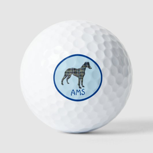 Whippet Gray Dog Silhouette Monogram Grid Blue Golfballen (Voorkant)