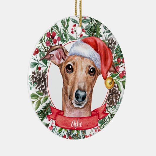 Whippet Greyhound Dog Custom Santa Hat Ornament (Rechts)