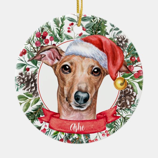 Whippet Greyhound Dog Custom Santa Hat Ornament (Voorkant)
