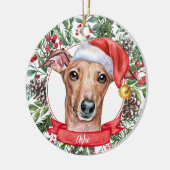 Whippet Greyhound Dog Custom Santa Hat Ornament (Links)