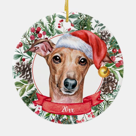 Whippet Greyhound Dog Custom Santa Hat Ornament (Achterkant)