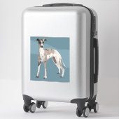 Whippet grijs en wit, blauwe achtergrond sticker (Koffer)