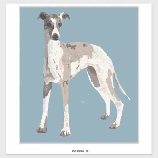 Whippet grijs en wit, blauwe achtergrond sticker (Vel)