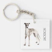 Whippet grijs en wit sleutelhanger (voorkant)