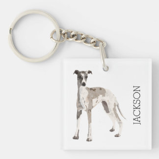 Whippet grijs en wit sleutelhanger