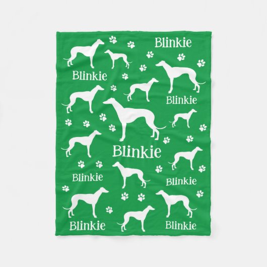 Whippet Groene Gepersonaliseerde Hondendeken Fleece Deken (Voorkant)