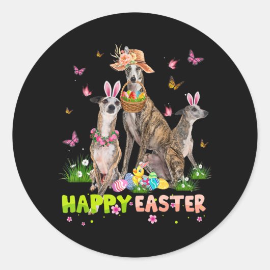 Whippet Happy Easter Bunny Eggs Easter Gift Kinder Ronde Sticker (Voorkant)
