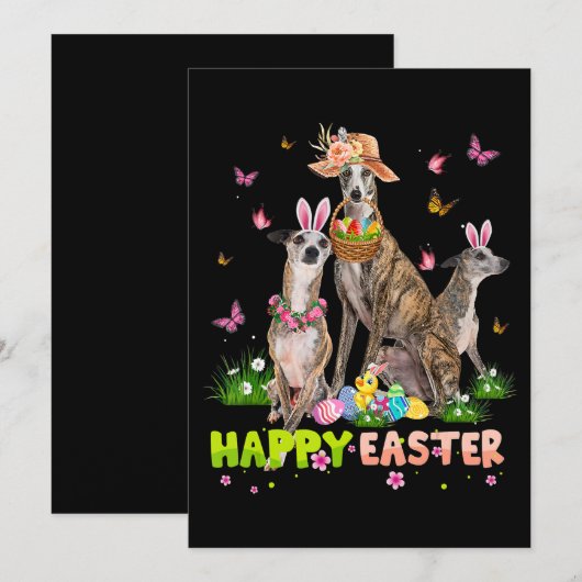 Whippet Happy Pasen Konijn Eieren Pasen Cadeau Kin Feestdagenkaart (Voorkant / Achterkant)