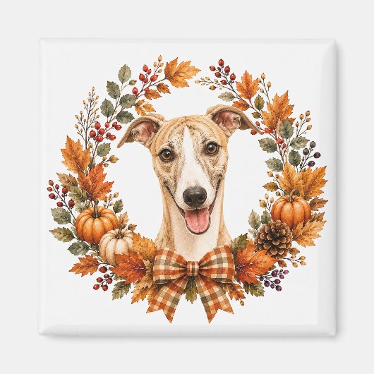 Whippet Herfstkrans Magneet (Voorkant)