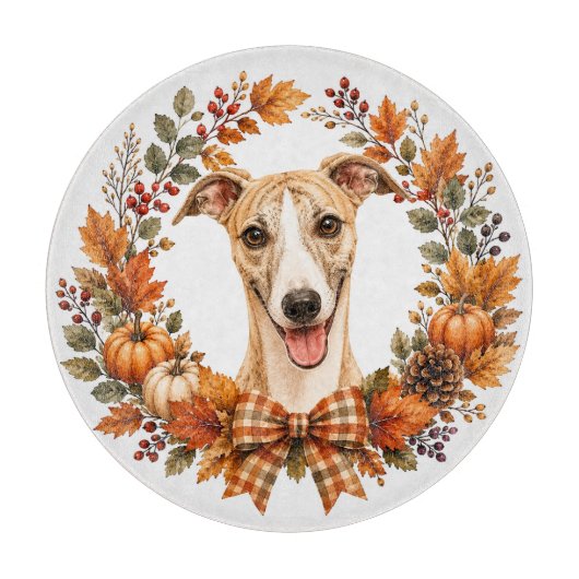 Whippet Herfstkrans Snijplank (Voorkant)