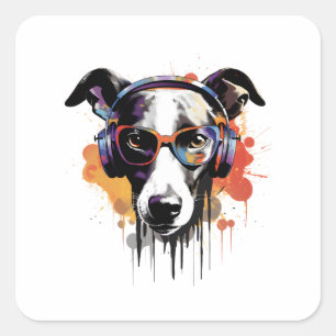 Whippet hond luistert naar muziek Greyhound Vierkante Sticker