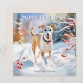 Whippet Hond Wandelen In Sneeuw Winter Vrolijk Ker Feestdagenkaart (Voorkant / Achterkant)